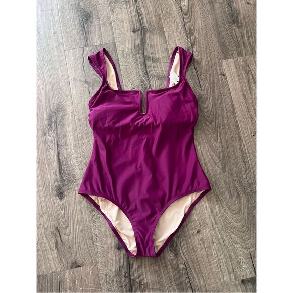 Shade & Shore WOMEN’S CAP SLEEVE ONE PIECE SWIMSUIT, PURPLE size Large - Picture 1 of 11